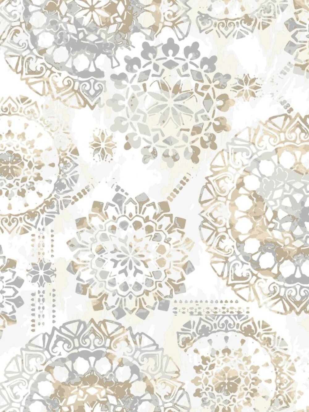 Tan and Gray Boho Medallion Peel and Stick Wallpaper, 20.5" x 16.5 feet